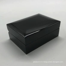 Boîte en bois noir de luxe pour boutons de manchette logo personnalisé
